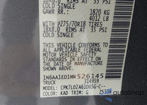 2021 Nissan Titan Pro-4X 4X4 z USA, uszkodzony, nr VIN 1N6AA1ED1MN526145